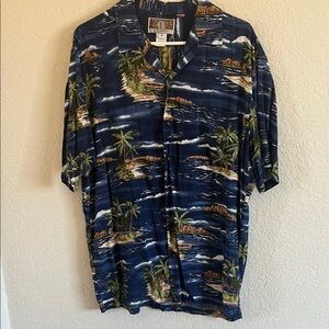Men's Blue Tropical Print Casual Button Down Shirt